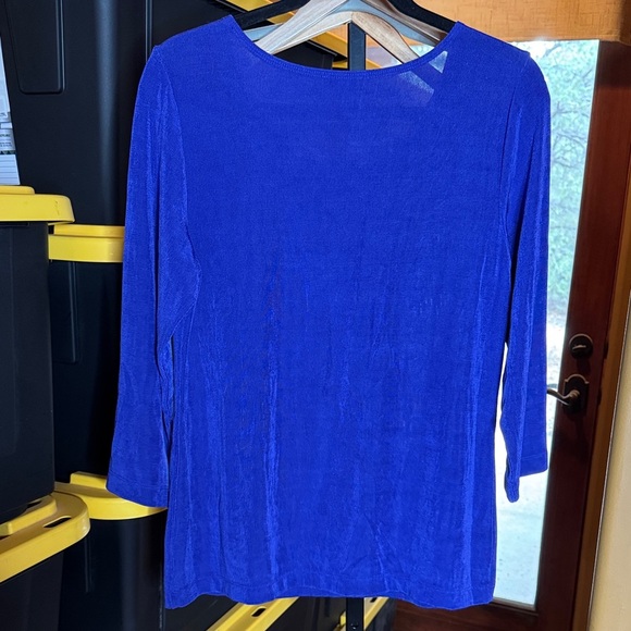 Chico’s Travelers Purple Slinky 3/4 Sleeve Tunic Top Size Small (1) - Picture 5 of 5